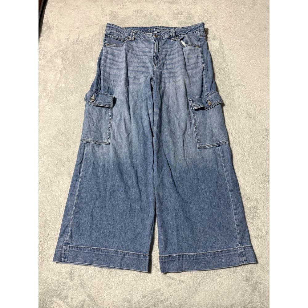 American Eagle Jeans Womens 16 Short Super High Rise Baggy Wide Leg Cargo 36x28